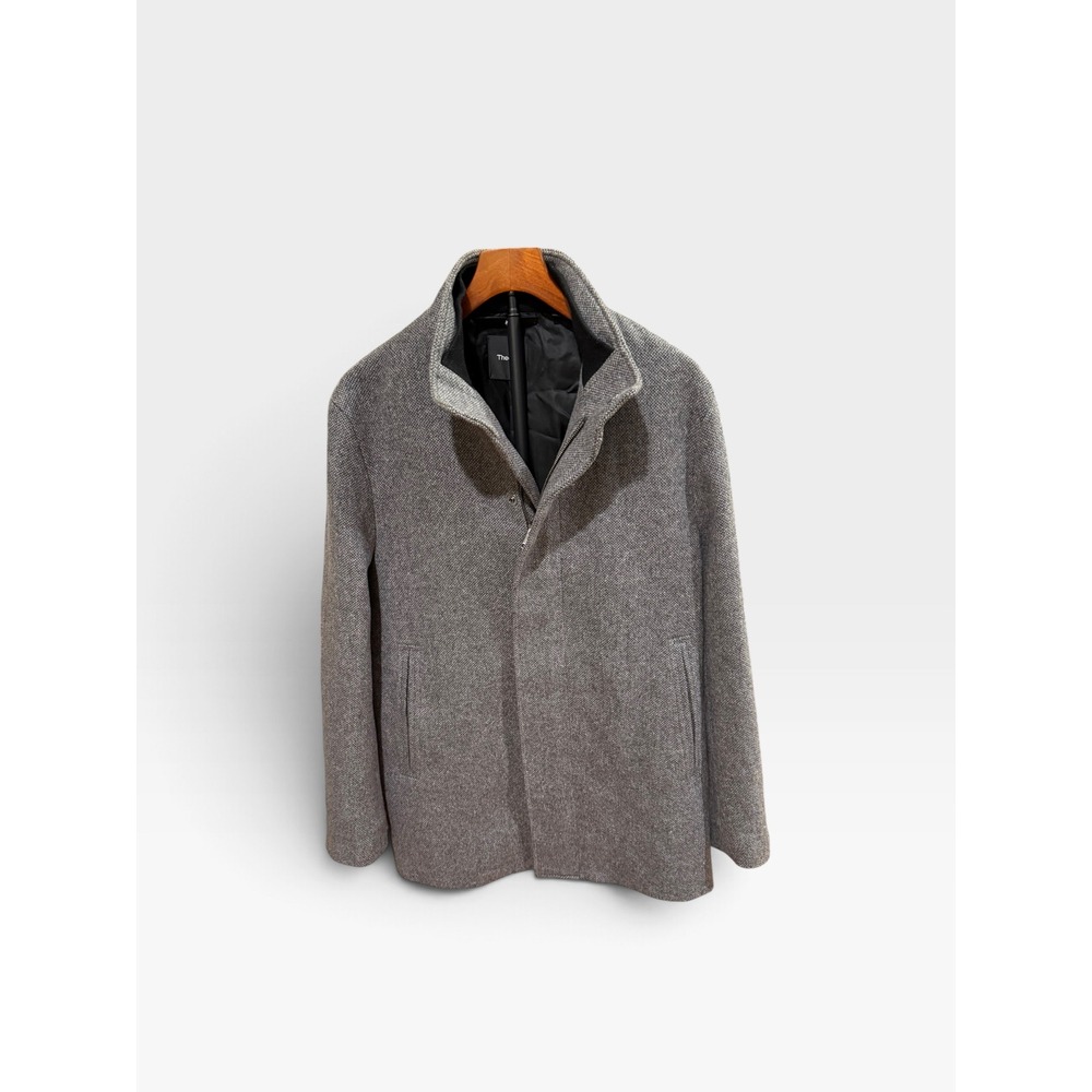 Theory Mens Belvin Pestle Multi Twist Wool Coat Gray Clarence Coat Wool Blend L